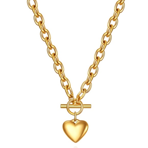 18K GOLD PLATED STAINLESS STEEL "HEART" NECKLACE, INTENSITY - Picture 1 of 2